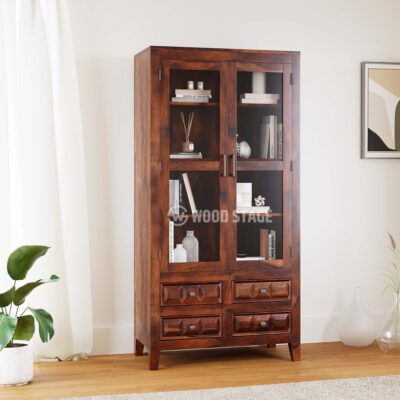 Wooden Bookshelf with Drawers Storage for Study & Living Room in Walnut Finish