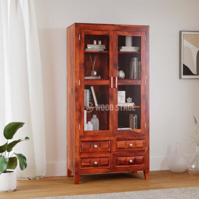 Solid Wood Bookshelf with Drawers Storage for Study & Living Room in Natural Finish