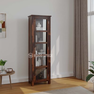 Solid Wood Bookshelf with Shelf Storage for Study Room in Walnut Finish