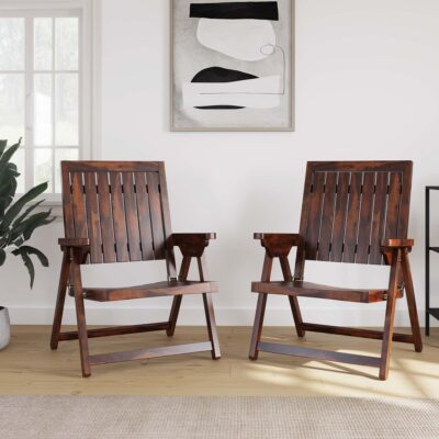 folding Wooden Chairs set of 2 with Hand Rest in Walnut Finish