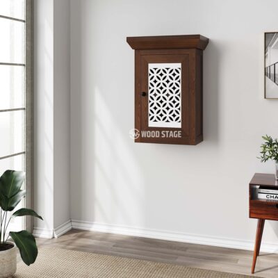 Solid Wood Wall Shelf with Cabinet Storage for Living Room & Kitchen in Walnut Finish